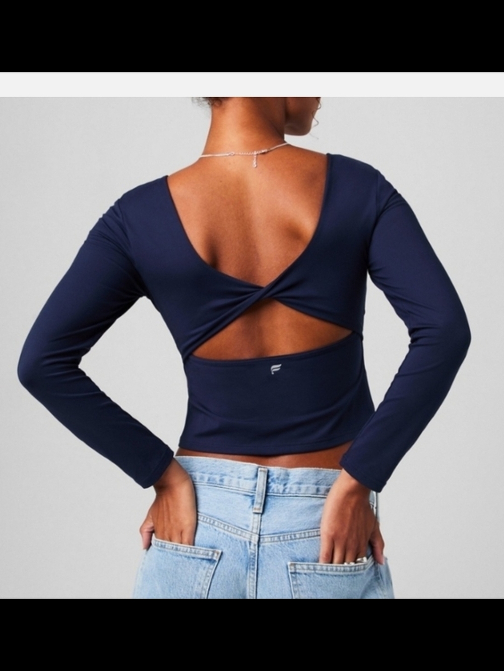 Fabletics Oasis Twist Built-In Bra Long-Sleeve Top in Navy Size XXL